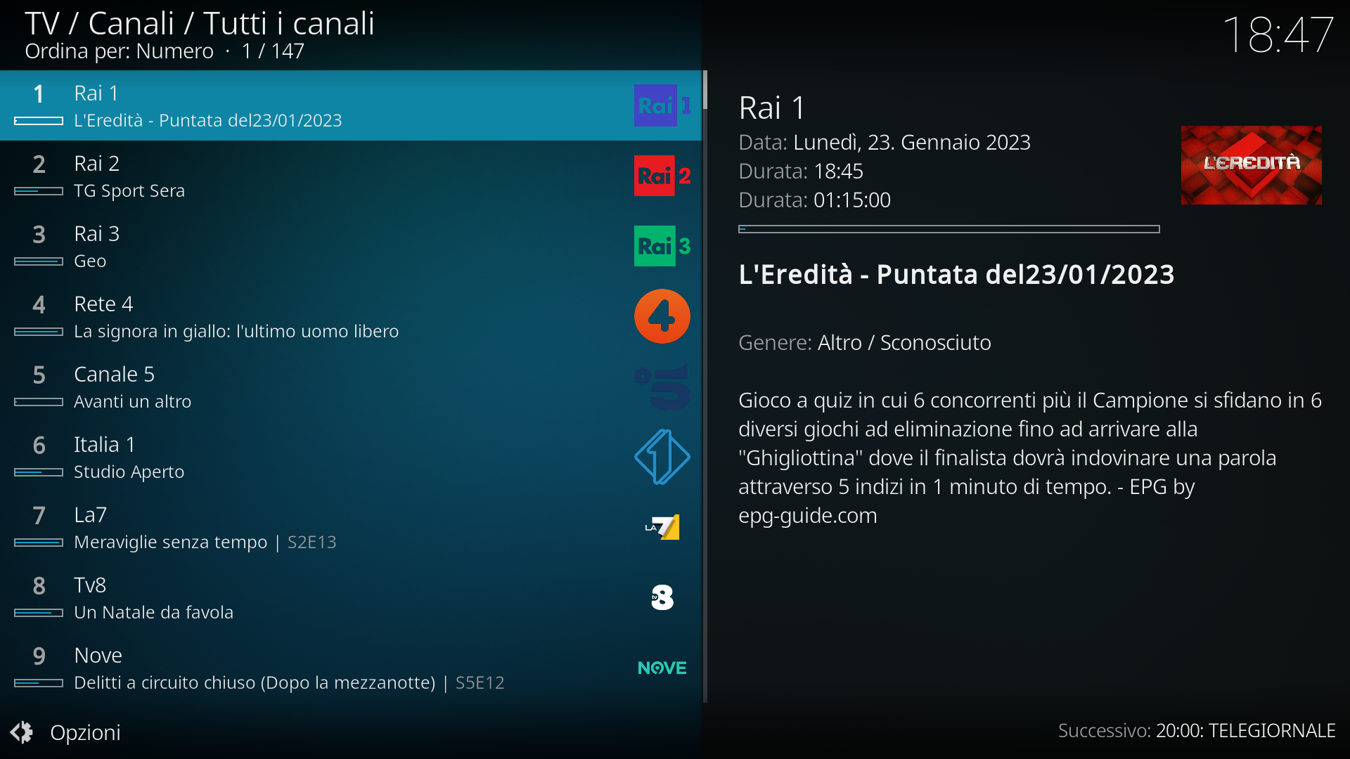 WLTV – IL MIGLIOR MODO DI VEDERE LA TV SU KODI 5 epg skin predefinita