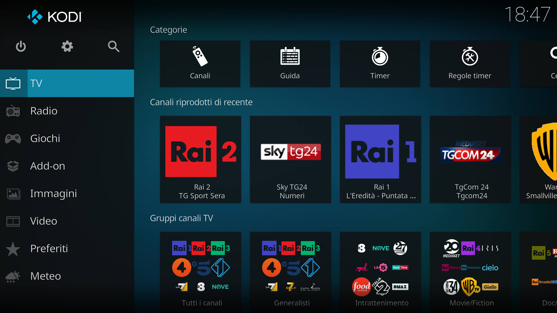 WLTV – IL MIGLIOR MODO DI VEDERE LA TV SU KODI 7 home skin predefinita