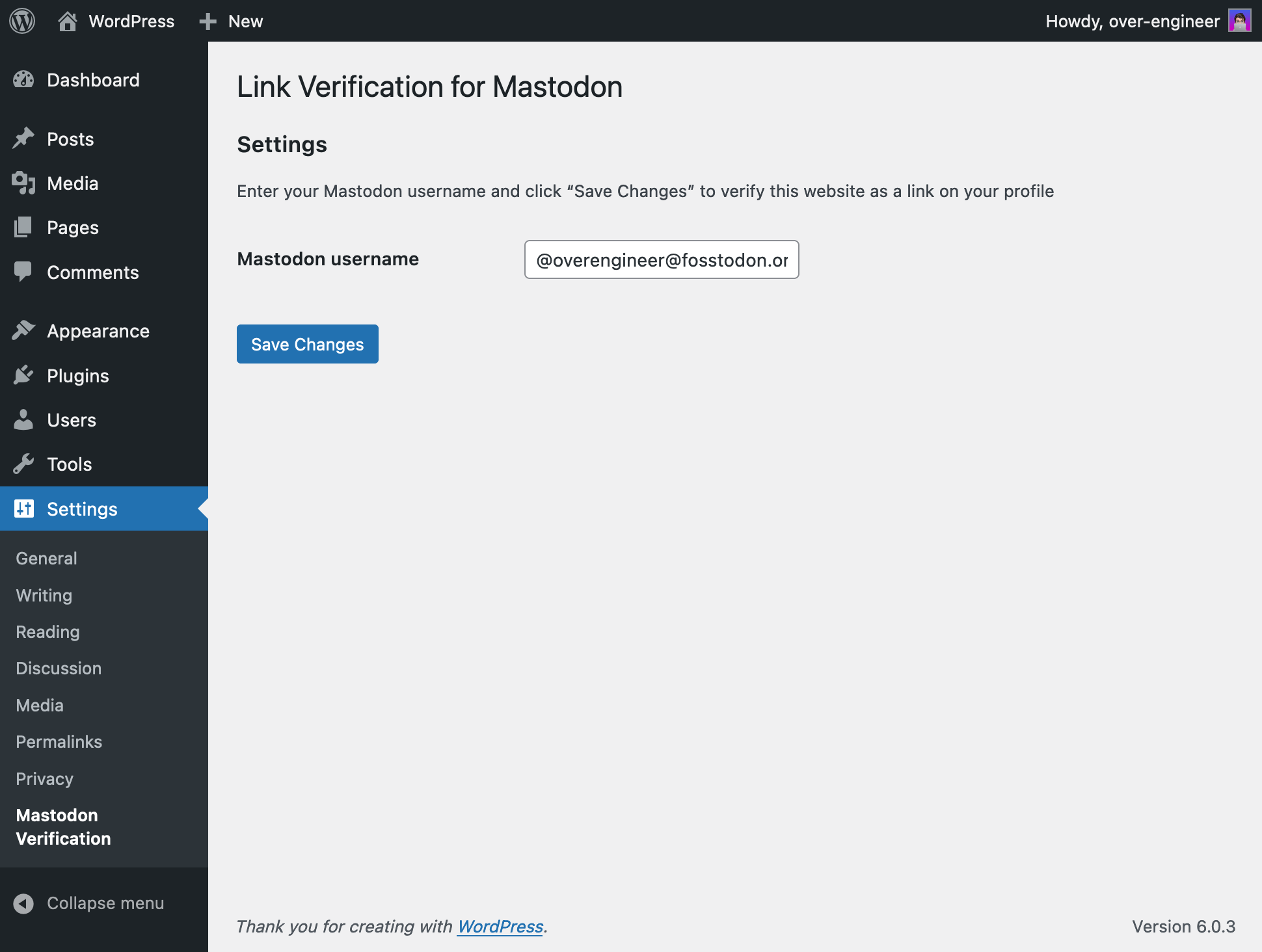 Plugin Link Verification for Mastodon per WordPress
